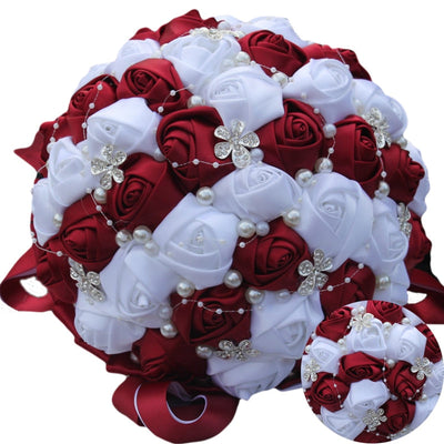 WifeLai-A Ramos De Novia Burgundy Artificial Flower Bridesmaid Wedding Bouquet - Korvel