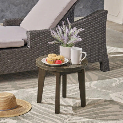 Outdoor 16" Acacia Wood Side Table, Gray Finish - Korvel
