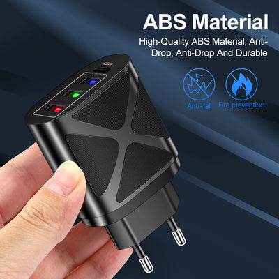 New 3USB+PD fast charging head, US standard, European standard, British standard, PD+3USB multi port charger charging head - Korvel