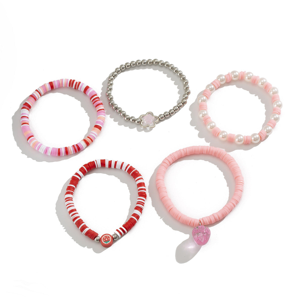 Sweet acrylic bead bracelet with cute strawberry soft ceramic CCB bracelet set - Korvel