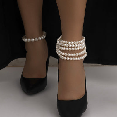 Elegant Double-Layer Imitation Pearl Ankle Chain