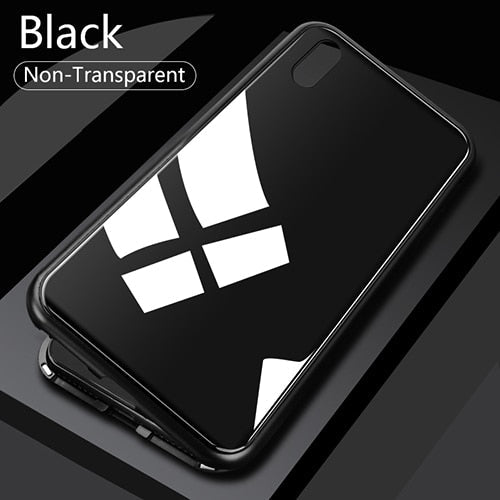 Double sided Magnetic Case for iPhone X Clear Tempered Glass Magnet Adsorption Case - Korvel