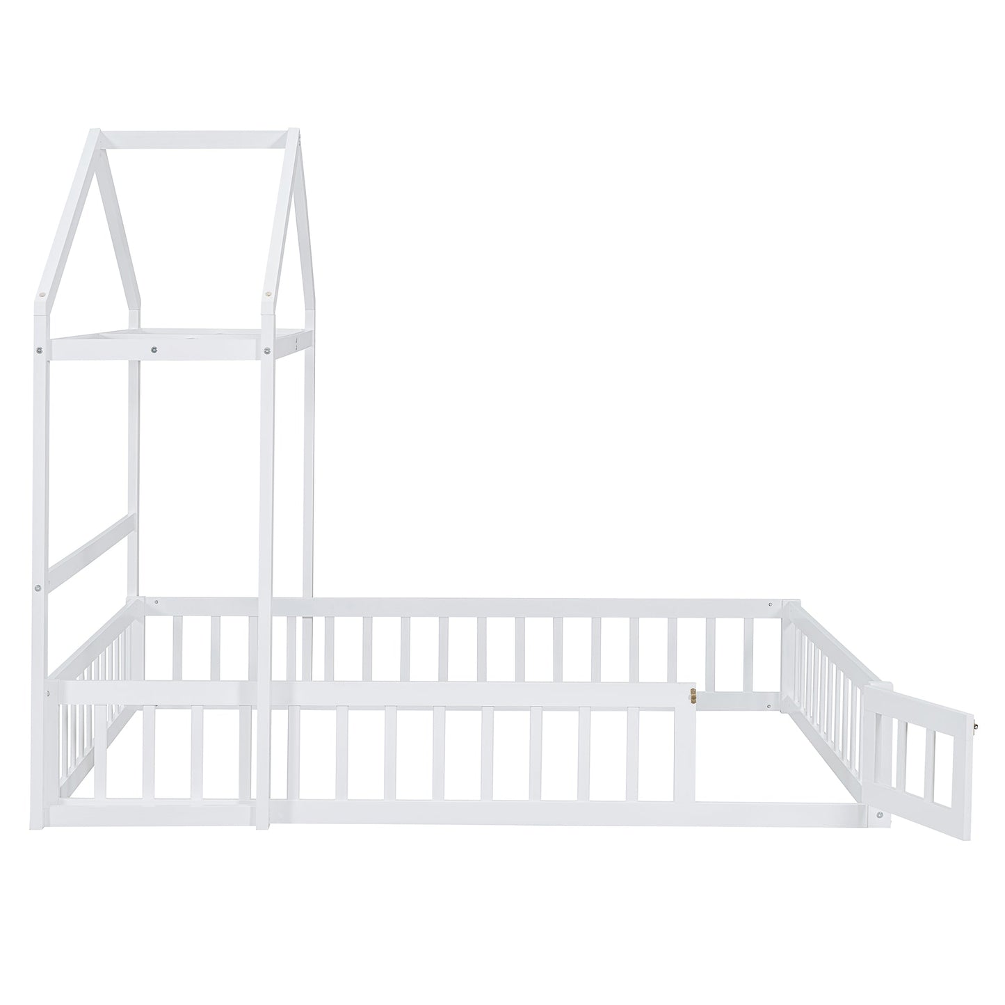 Wooden Full Size Children's Bed with Detachable Headboard and Integrated Clothes Drying Rack, White - Korvel
