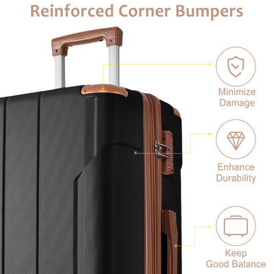 Hardshell Luggage Spinner Suitcase with TSA Lock Lightweight Expandable 24'' (Single Luggage) Black Brown + ABS + 24 Inch - Korvel