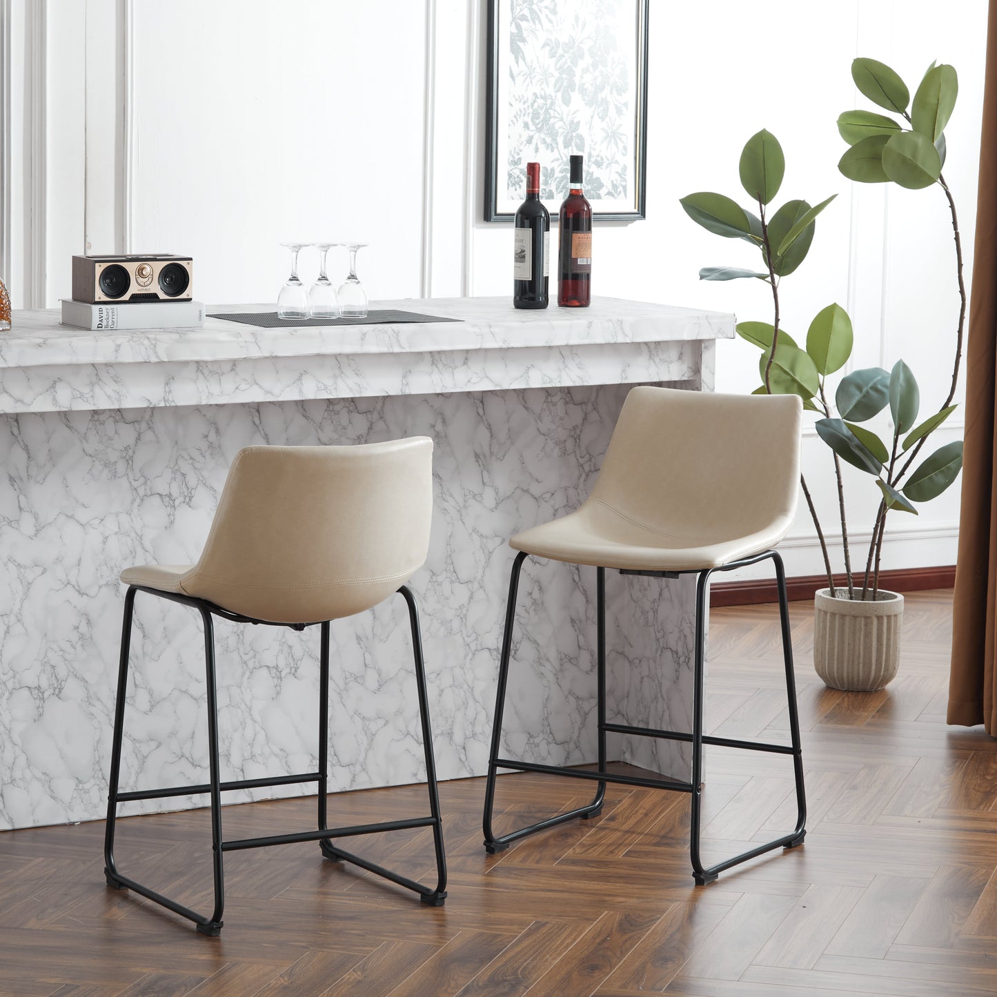 Ensemble de 2 tabourets de bar rétro sans accoudoirs de 24 pouces