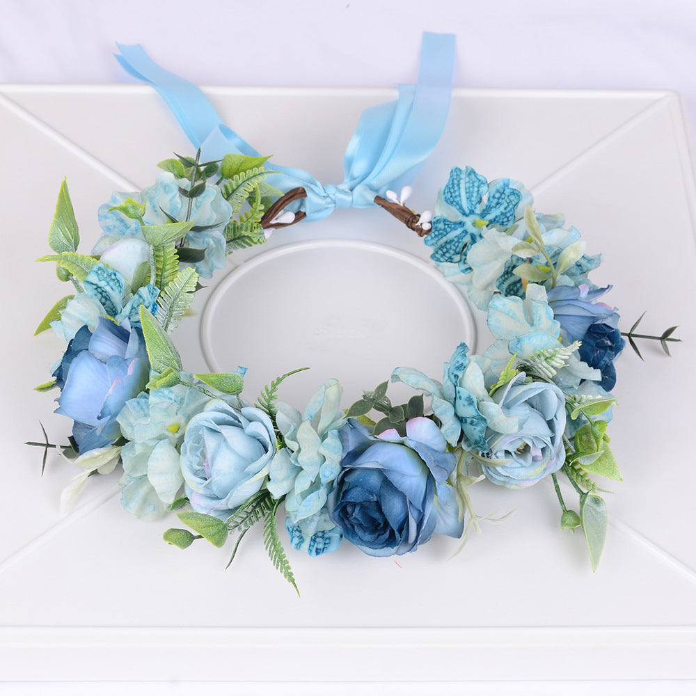 Mori series dried flower wreath bridal headdress crown hairdress wedding accessories Beach Resort studio props - Korvel