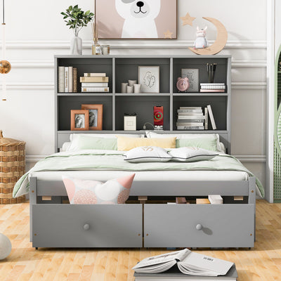 Full Size Platform Bed with Storage Headboard and Charging Station