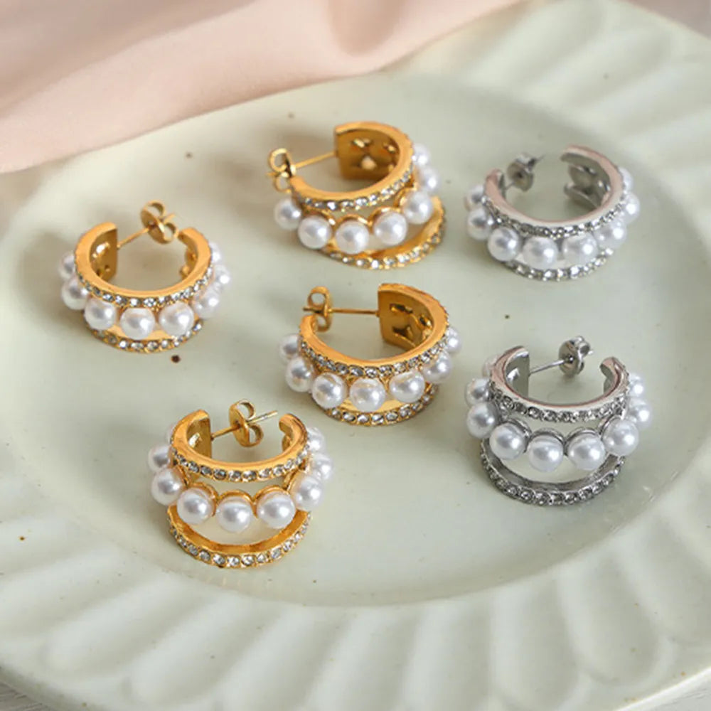 Pearl Titanium Steel C-Hoop Earrings - Korvel
