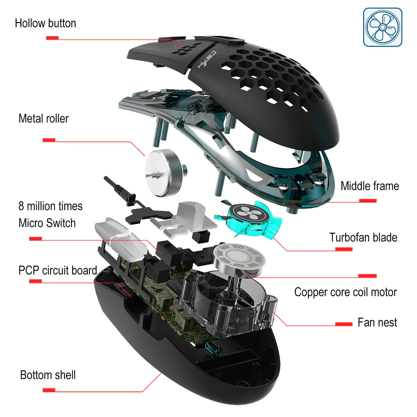 J400 new fan macro programming wired hole gaming mouse 8000dpi adjustable anti sweat design - Korvel
