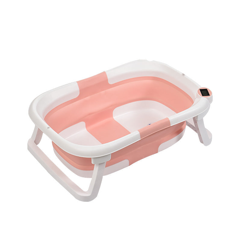 Children's lying Bathtub Portable Folding Plastic Household Newborn Baby care Small size baby tubs three fold bathtub with temperature display - Korvel