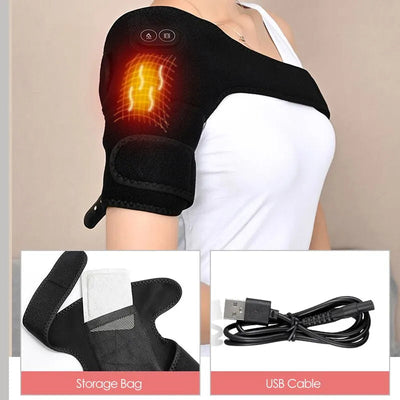 Electric Shoulder Brace Heated Knee Massager Vibration Massage Black Support Strap with Adjustable - Korvel