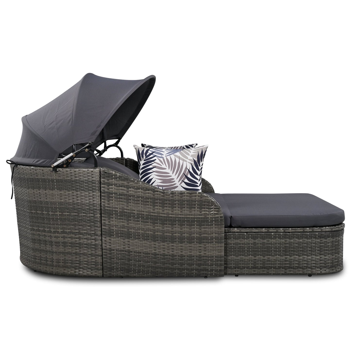 GO 79.9" Outdoor Sunbed with Adjustable Canopy, Double lounge, PE Rattan Daybed, Gray Wicker And Cushion - Korvel