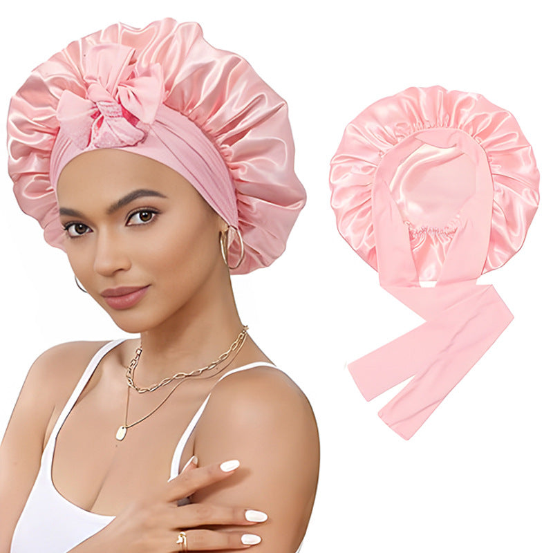 Elegant Satin Bow Nightcap for Hair Care