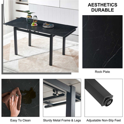 Black Ceramic Expandable Dining Room Table for Small Spaces