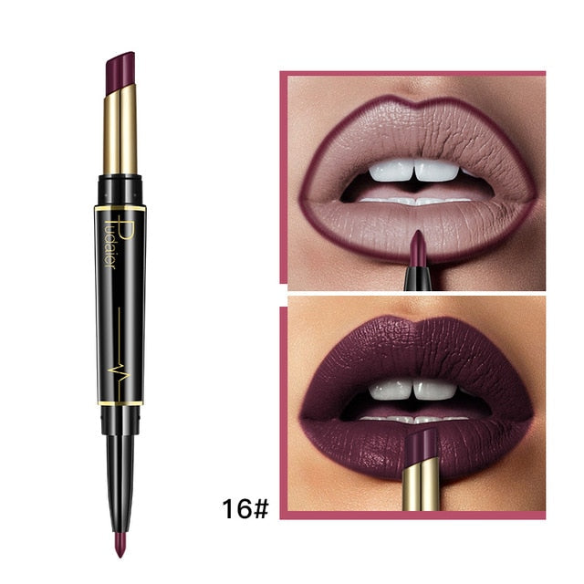 Matte Lipstick Wateproof Double Ended Long Lasting Lipsticks Brand Lip Makeup Cosmetics Nude Dark Red Lips Liner Pencil - Korvel
