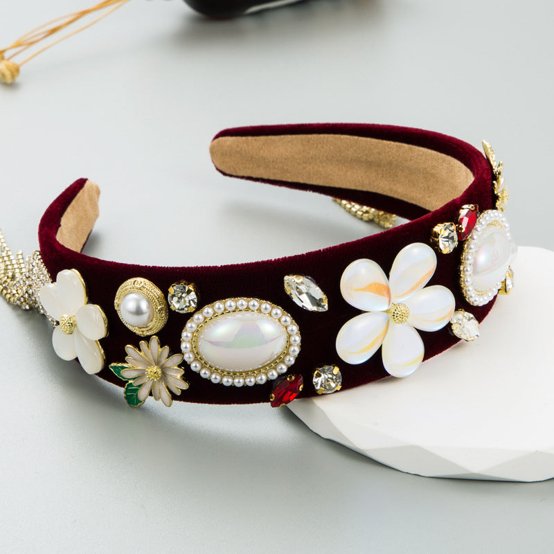 Diadema de terciopelo con borlas de perlas barrocas vintage