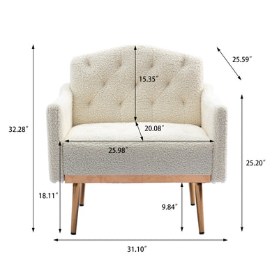 COOLMORE modern style armchair, plush decorative fabric armchair with golden metal legs (white teddy bear) - Korvel