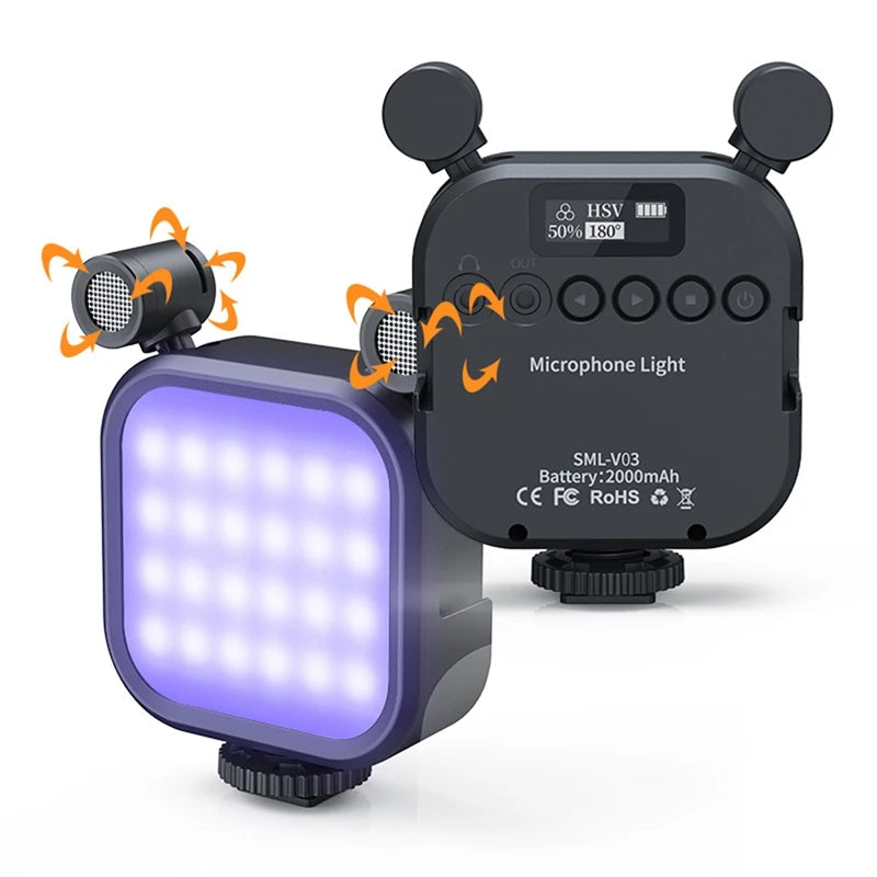 2500K-9000K Microphone LED Fill Light LED Mini Video Vlog Full-Color RGB Mic Light For Smartphone SLR Camera V03 - Korvel