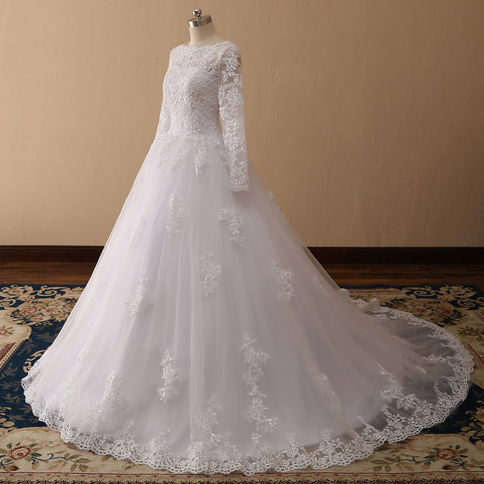 Vestido de Noiva Long Sleeves Wedding Dresses Lace A Line Wedding Gowns Sexy Sheer New Arrival Bride Dress Robe De Mariee - Korvel