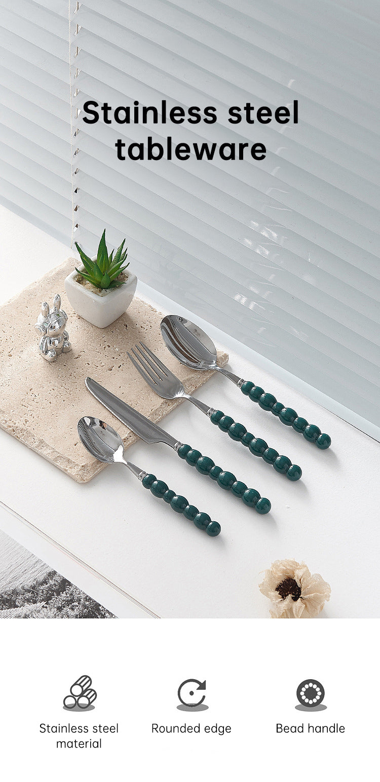 Set of 4 Stainless Steel price Creative Stainless Steel Colorful Pearl Handle Spoon Fork Knife High End Cutlery Set - Korvel
