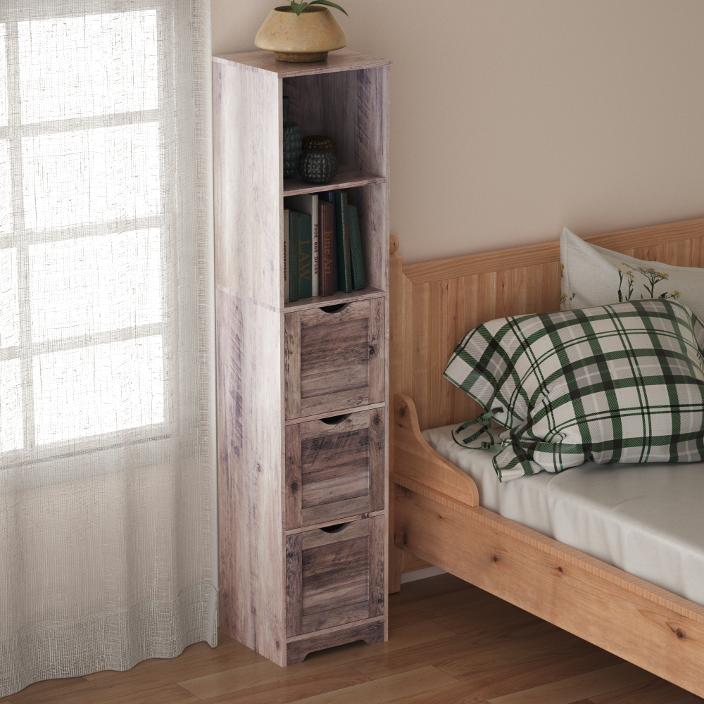 Armoire de salle de bain grise élégante avec 3 tiroirs et 2 étagères
