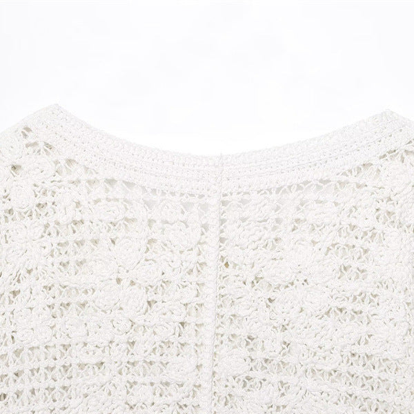 Style Women's Fashion Casual Long Sleeve Single Breasted Crochet Jacket - Korvel