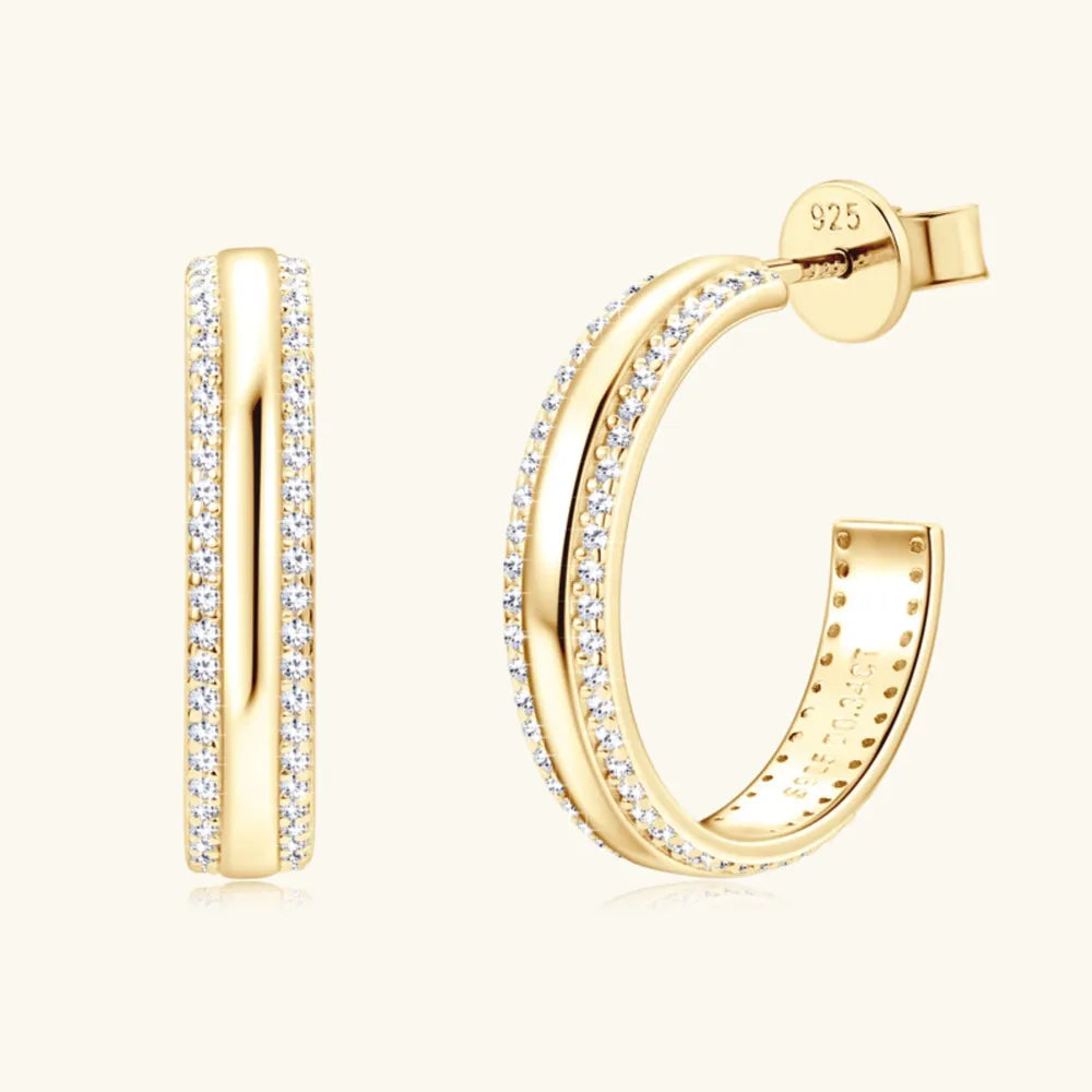 925 Sterling Silver Inlaid Moissanite C-Hoop Earrings - Korvel