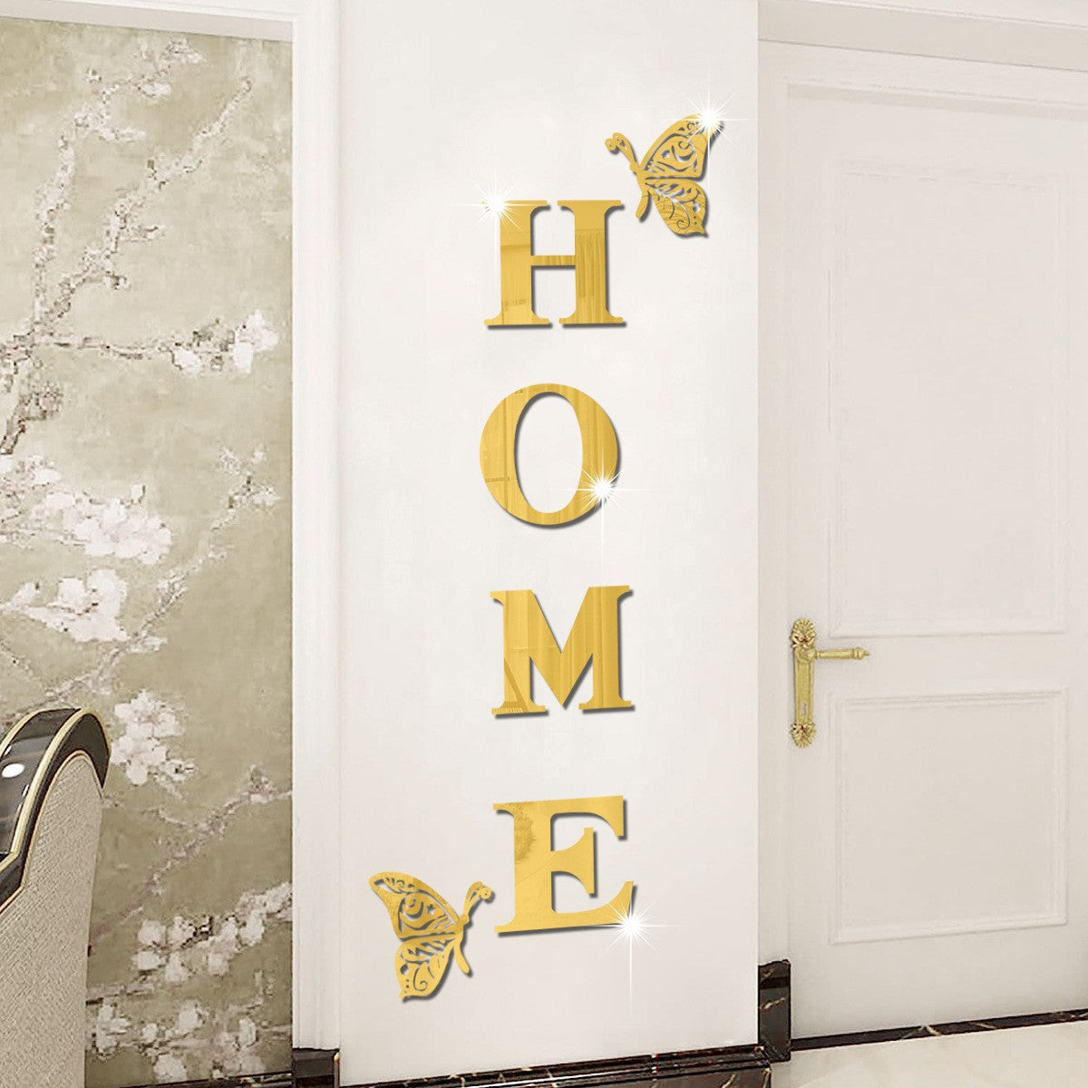 Miroir Décoratif Lettre HOME Deux Papillons Élégant