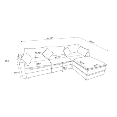 Modular Sectional Sofa, 3-Seater Sofa with Ottoman, Modern L-Shaped Sofa for Living Room Bedroom Apartment - Korvel