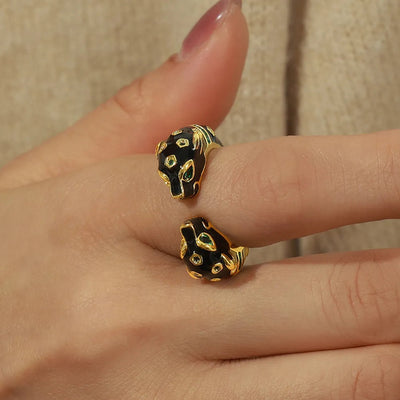 Black Panther Diamond Set Enamel Glazed Open Ring