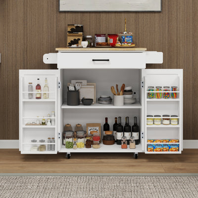 Kitchen island rolling trolley cart with 1 drawer & 2 doors with storage racks & Adjustable Shelves & towel rack - Korvel