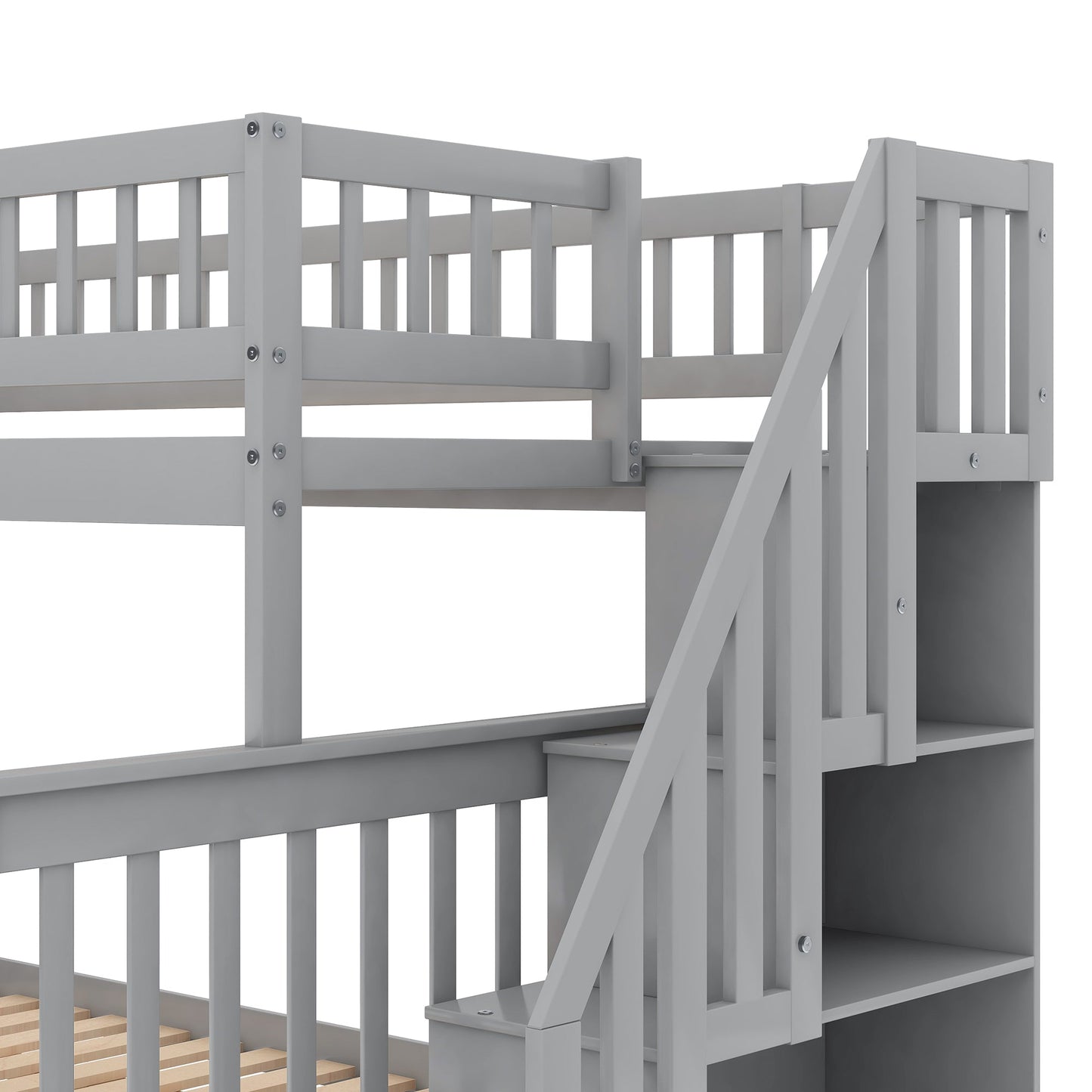 Twin over Full Bunk Bed with Trundle and Staircase Gray - Korvel