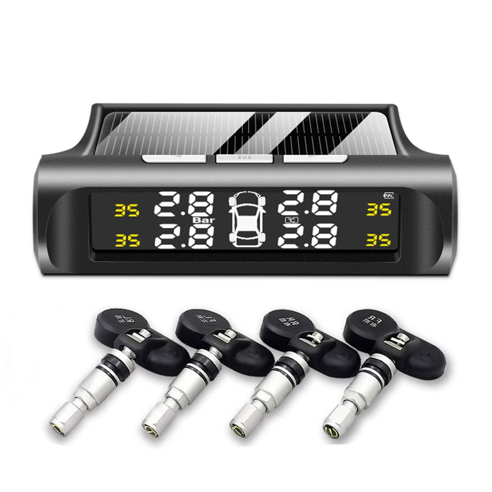 Smart Car TPMS Tire Pressure Monitoring System Solar Power Digital TMPS LCD Display USB Auto Security Alarm Tire Pressure Sensor - Korvel