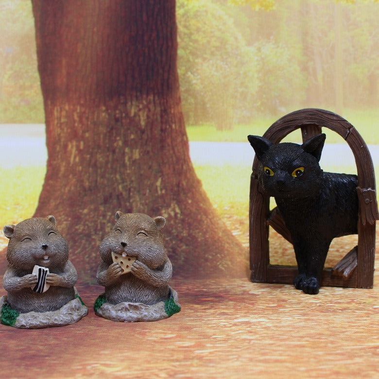 Charming Cat and Mole Decorative Garden Ornaments
