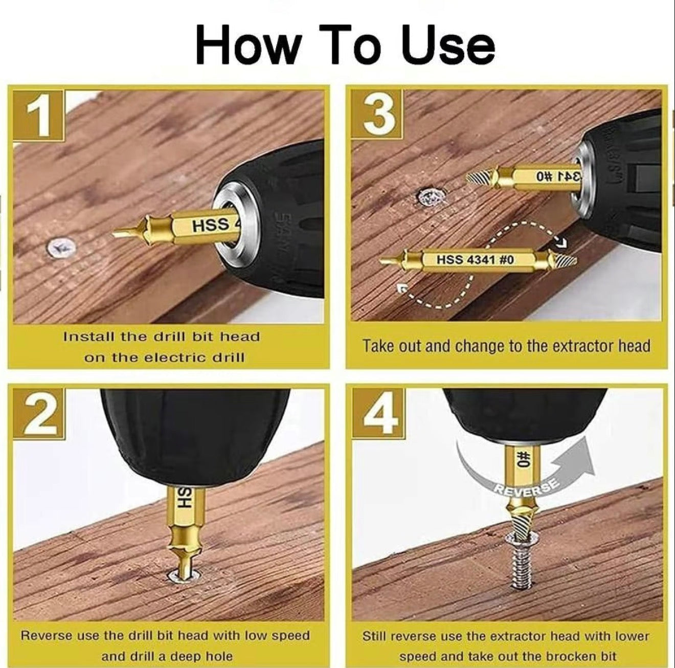 GripOut Screw Extractor Set - 6-Piece Tool Kit