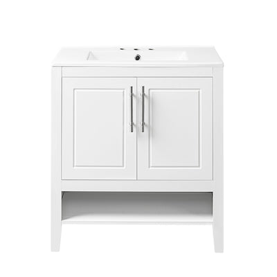 30" Bathroom Vanity with Sink Multi-functional Bathroom Cabinet with Doors and Drawers Solid Frame and MDF Board, White - Korvel