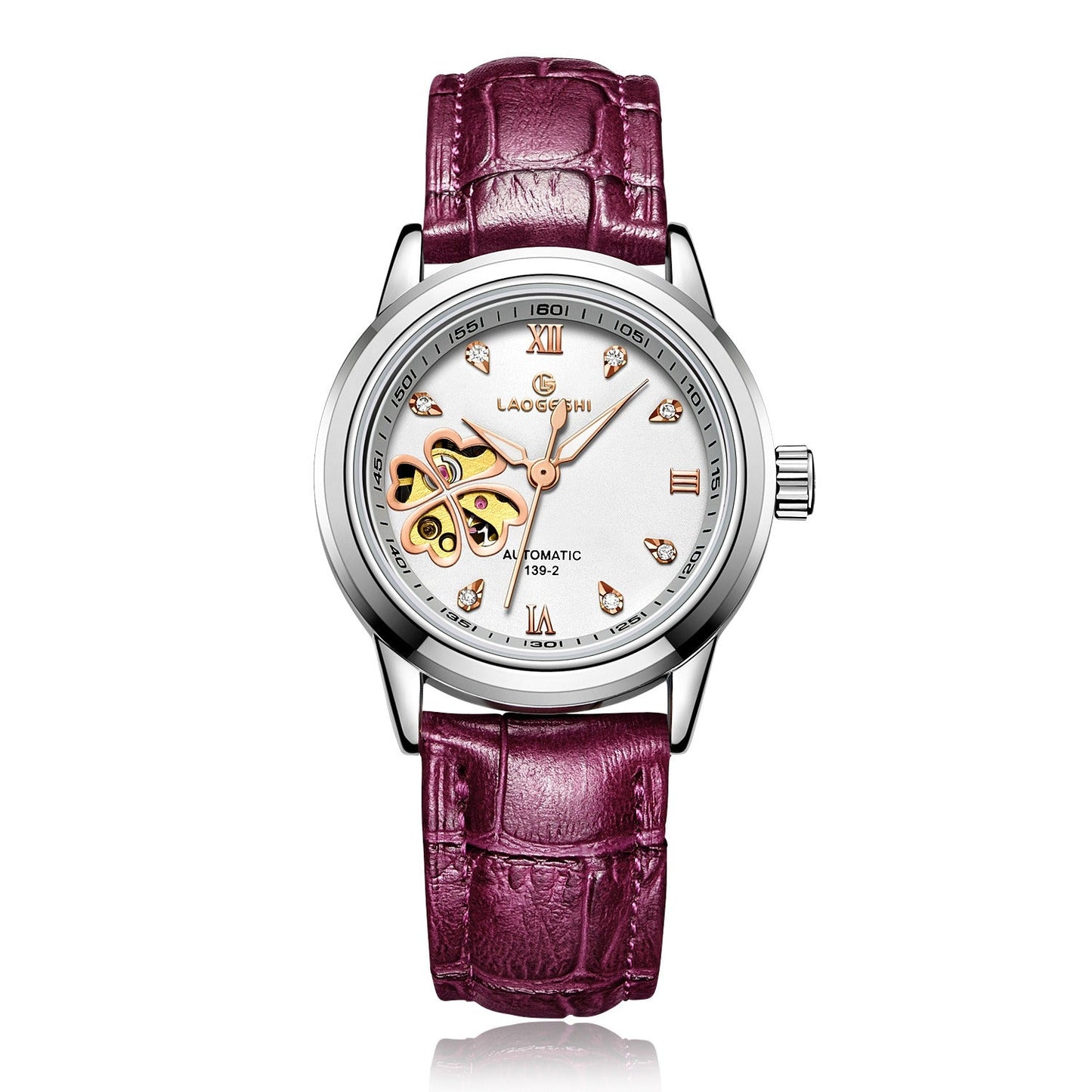 Reloj mecánico automático para mujer LAOGESH con correa de cuero