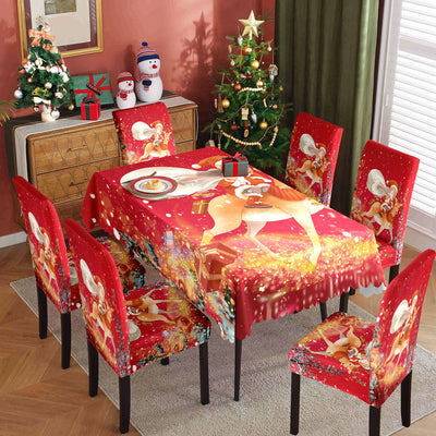 Christmas printed tablecloth, chair cover, waterproof, oil resistant, festive decoration, dining table cloth, chair cover, universal household use - Korvel