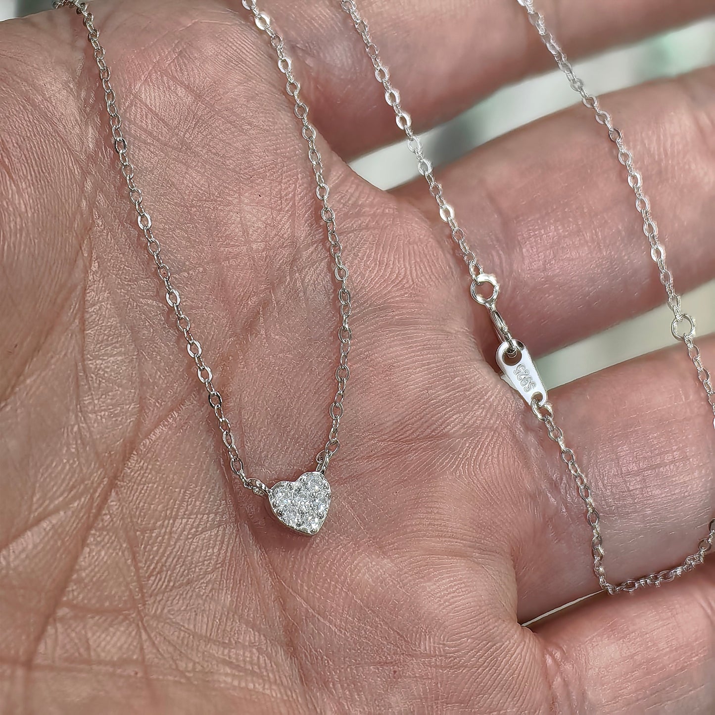 S925 pure silver plated with 14K gold mini heart necklace women's diamond studded peach heart extremely fine collarbone chain - Korvel