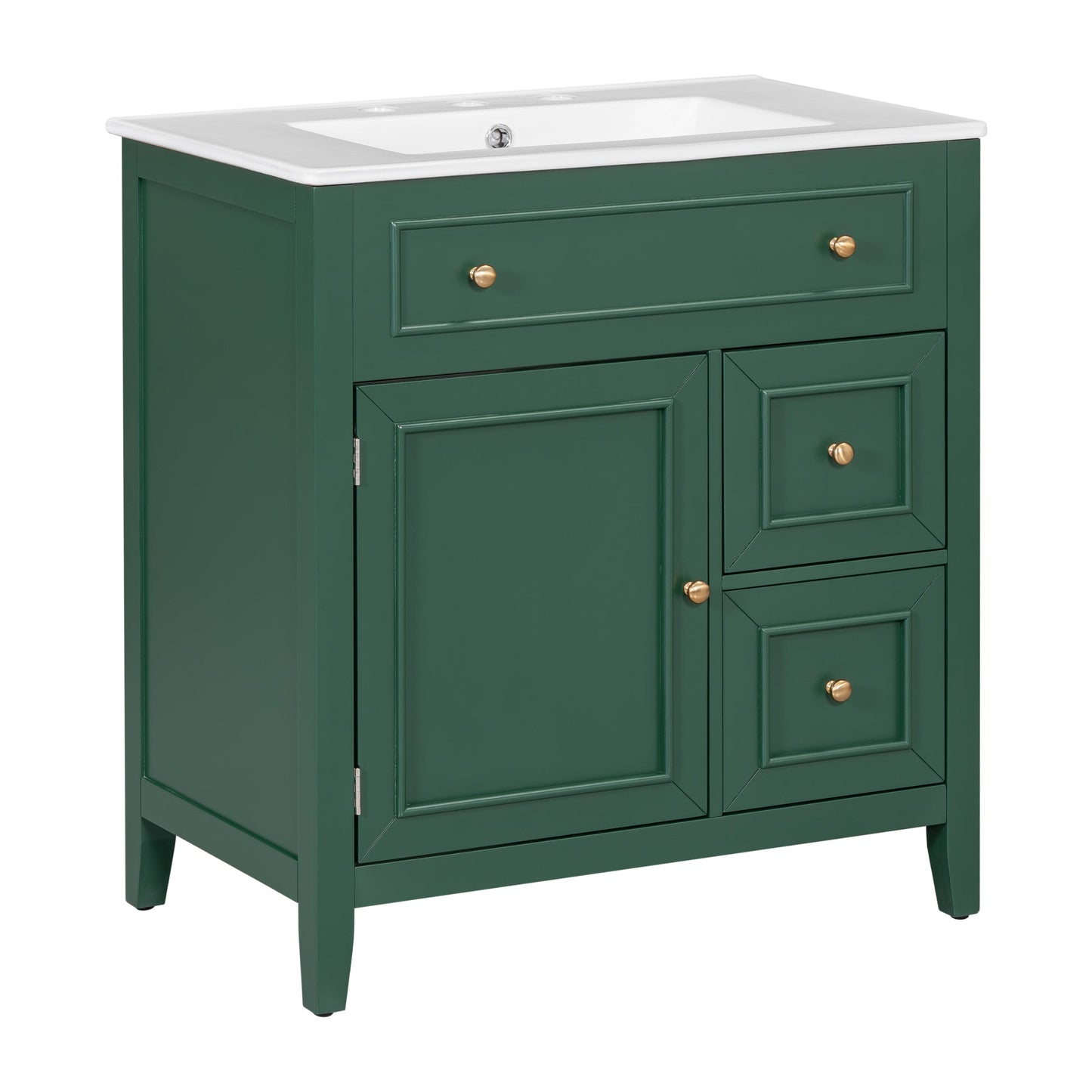 Vanidad de baño verde de 30" con lavabo y almacenamiento