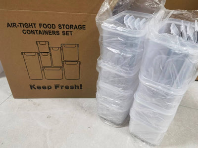 Pack of 7 Food Storage Container Space Saving Plastic Cereal Keeper with Air Tight Lid - Korvel