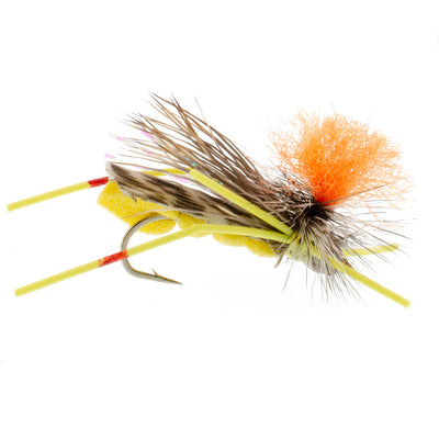 Vibrant Yellow Foam Grasshopper Flies - 12 Pack, Size 10 - Korvel