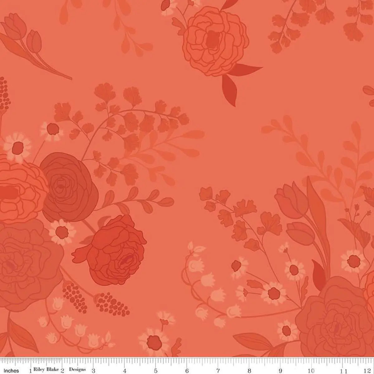 Primera Flor Tonal Floral Coral Tela de Algodón Wideback por yarda