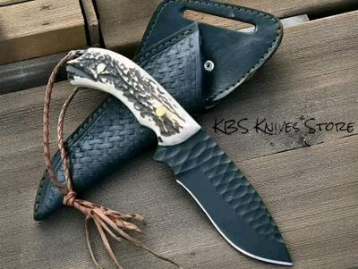 Handcrafted Cowboy Knife with Sheath - 4.5 Inch D2 Steel Blade & Antler Handle - Korvel