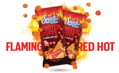 Flaming Red Hot Protein Puffs – 15 g Protein, Intense Spicy Crunch - Korvel
