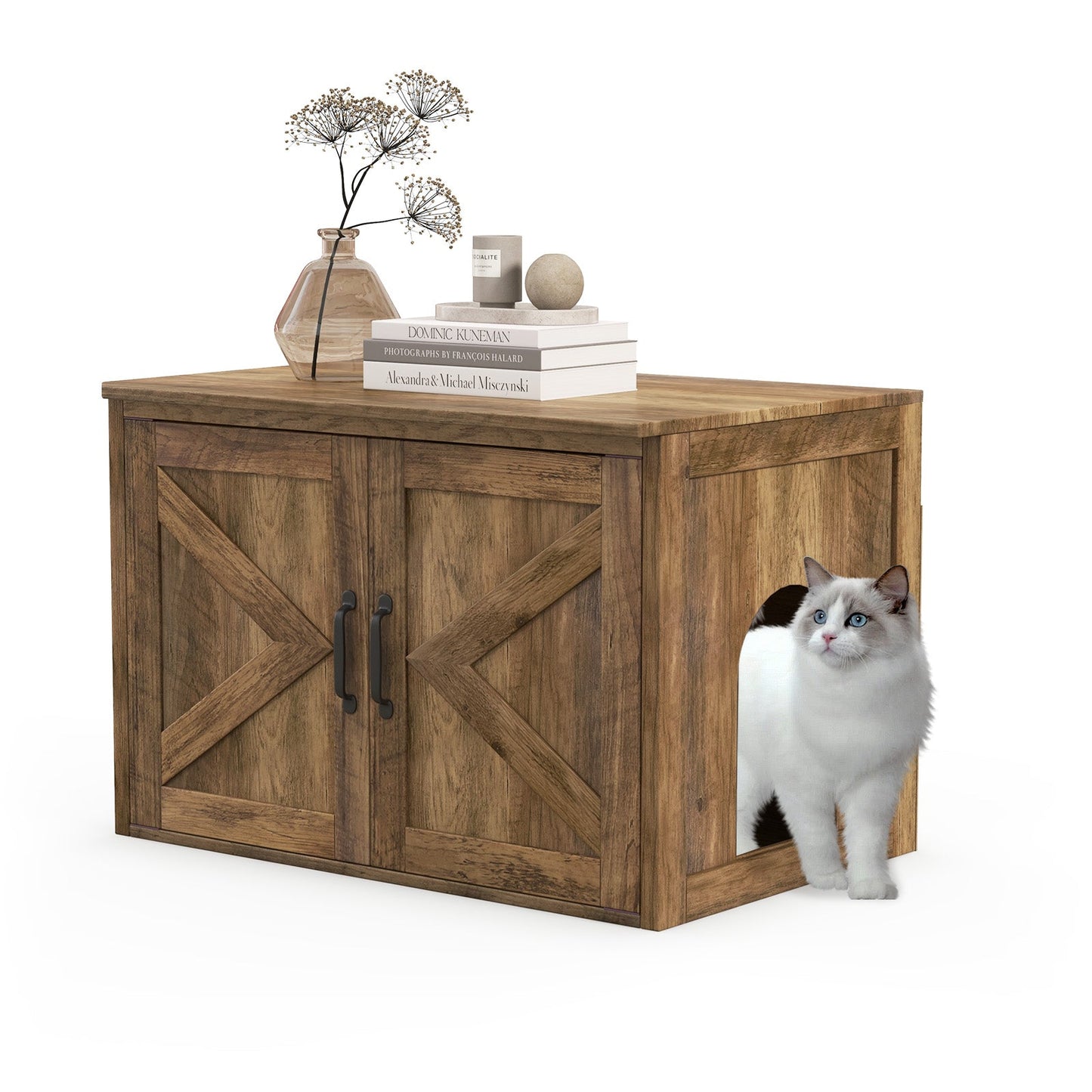Mobilier de salle de bain pour chat caché Gbruno avec couvercle basculant