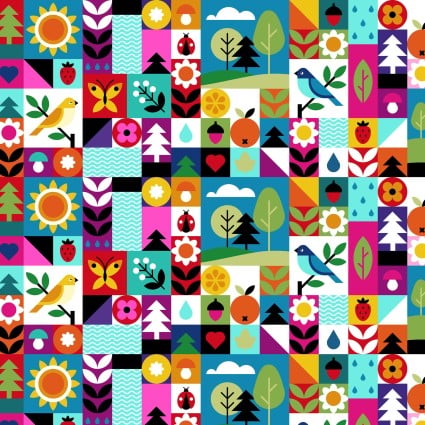 Tissu en coton multi collage Flock Together - 44"/45" par yard