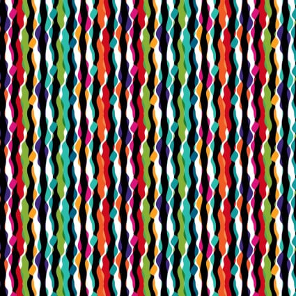 Tela de Algodón Multicolor con Rayas Onduladas Flock Together - 44"/45" por Yarda
