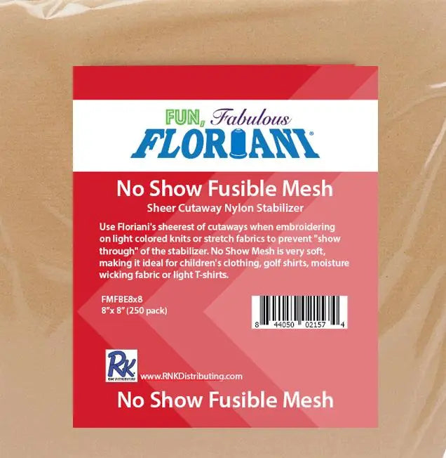 Floriani No Show Fusible Mesh 8" x 8" Precuts - Beige, 250 pcs