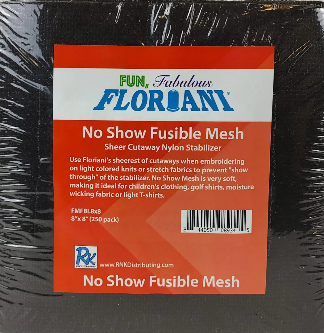 Floriani No Show Fusible Mesh 8" x 8" Precuts - Noir (250 pcs)